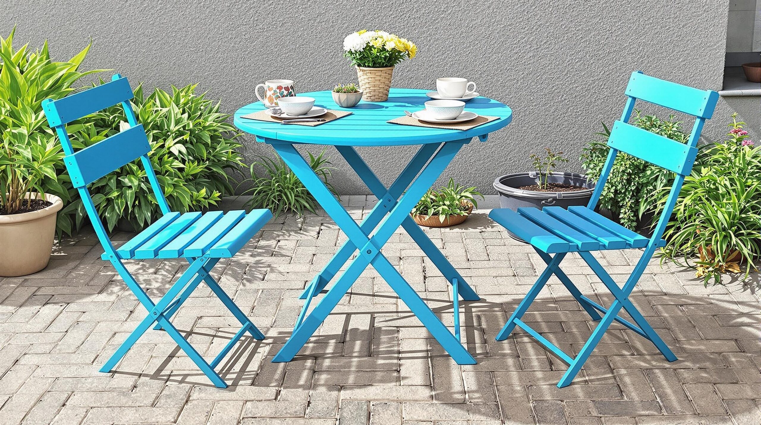 table de jardin bleu turquoise