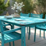 table de jardin bleu turquoise