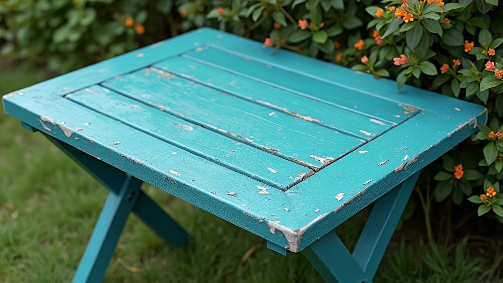 table de jardin bleu turquoise