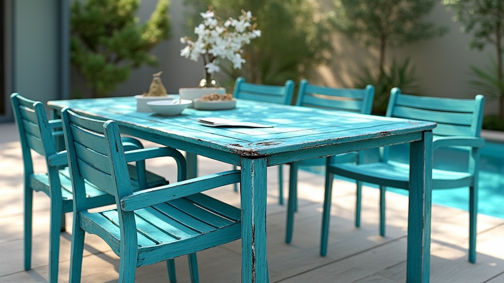 table de jardin bleu turquoise