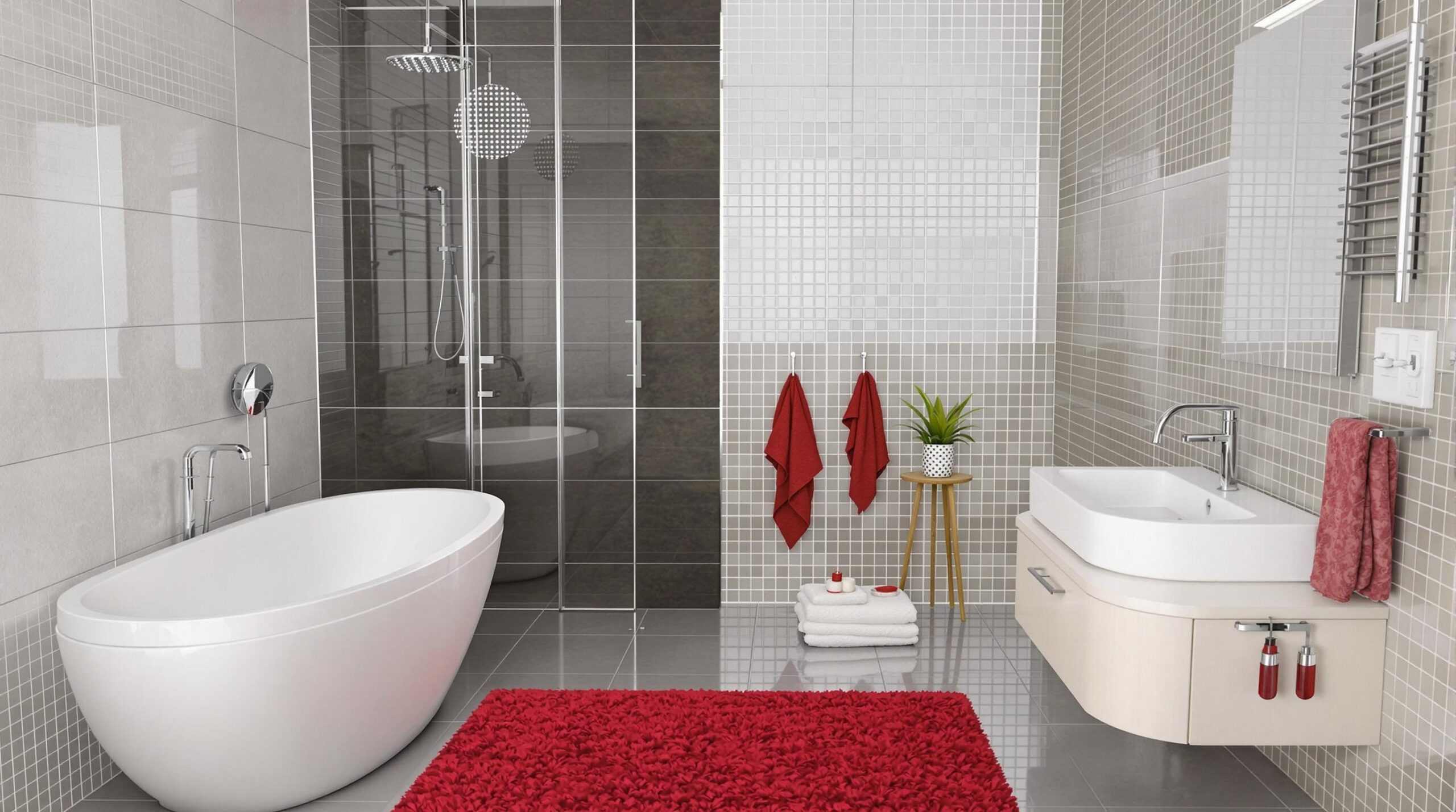 tapis salle de bain rouge