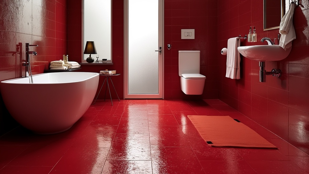 tapis salle de bain rouge