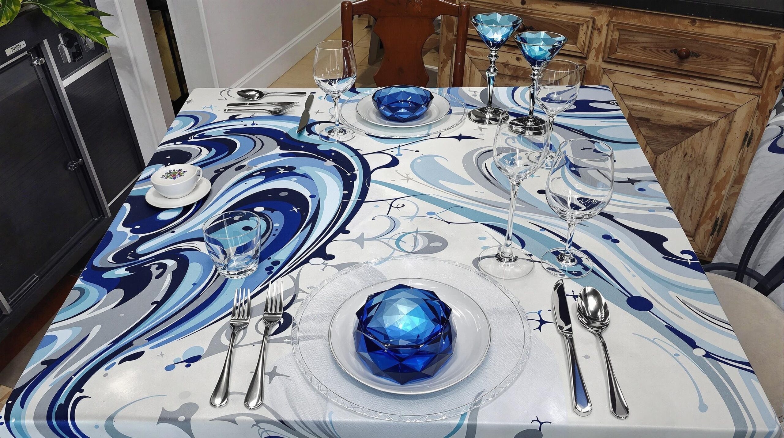 deco table bleu marine et argent