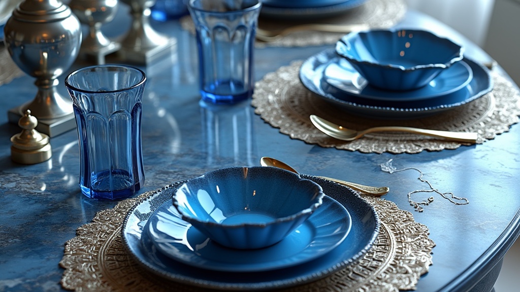 deco table bleu marine et argent