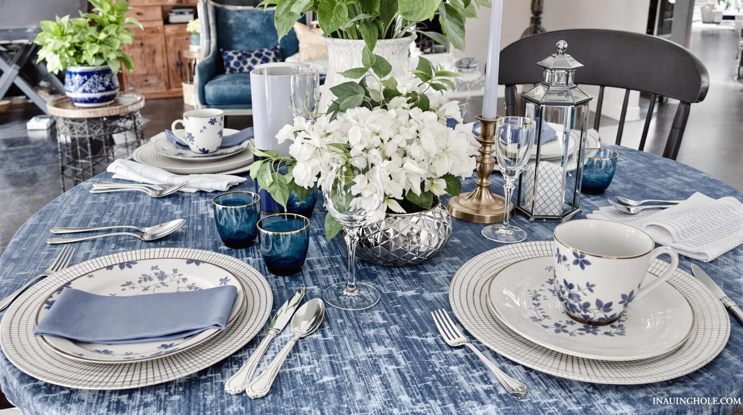 decoration table bleu et gris