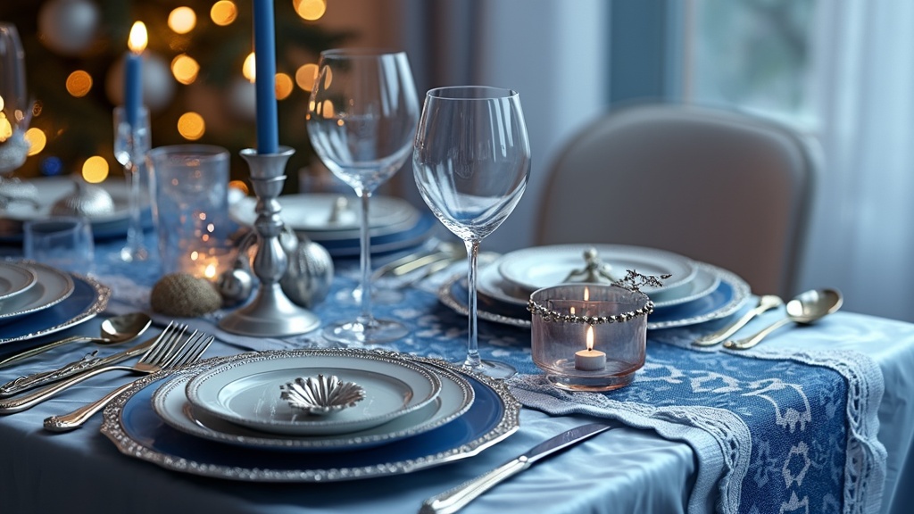 table de noël bleu et argent