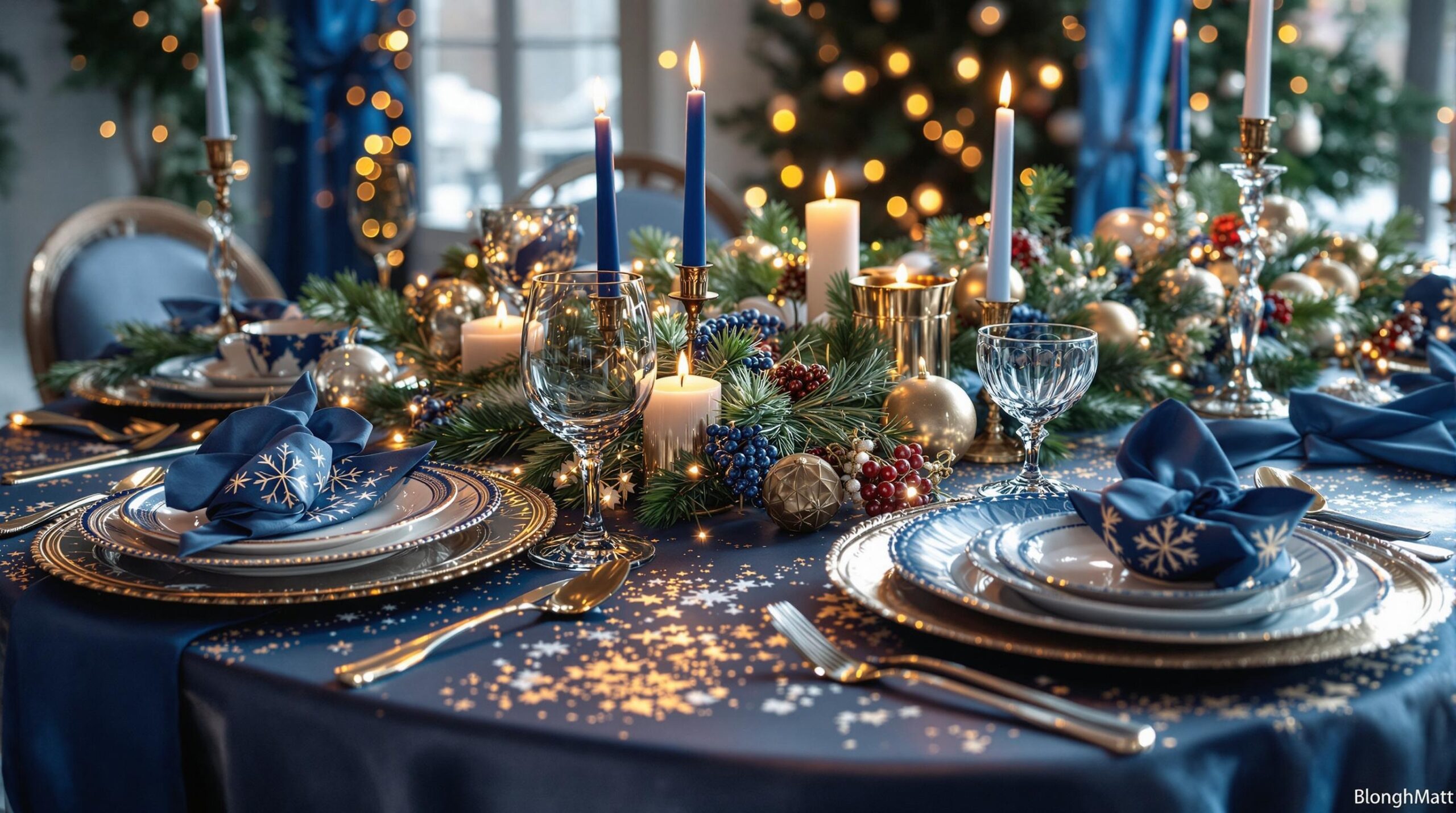 table de noël bleu et argent